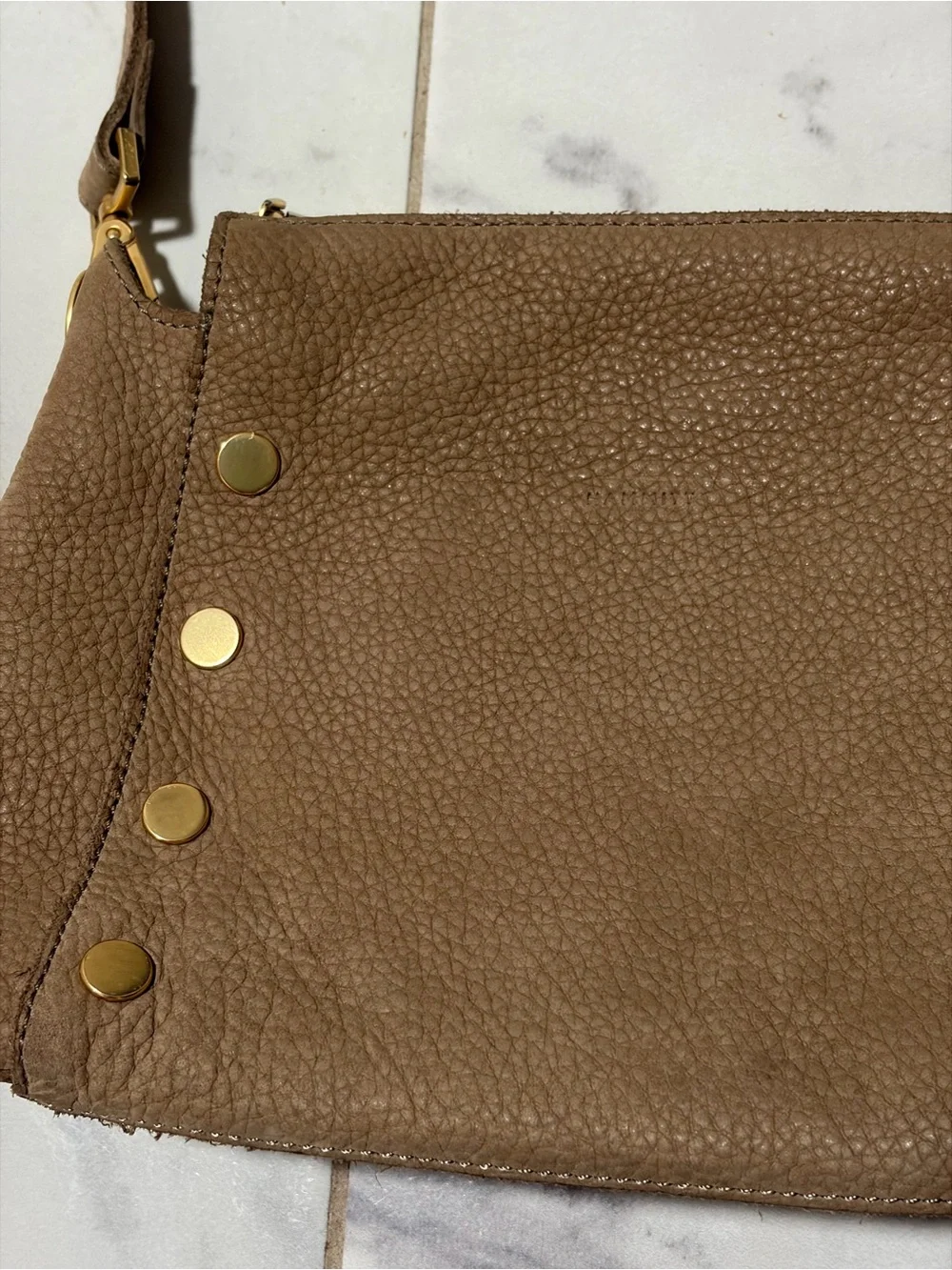 Hammitt Bryant Medium Grey Natural Leather Crossbody Bag Gold